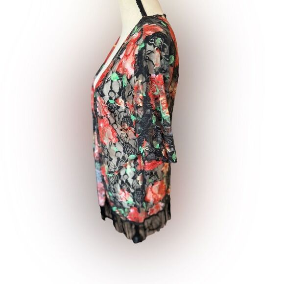 Floral Lace Fringe Kimono Boho Festival Sheer Open Front Cardigan Overlay Large - Picture 2 of 5